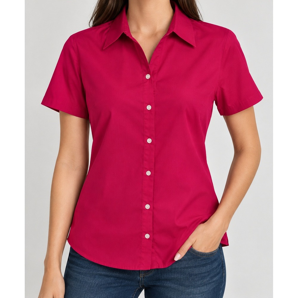 Liz Claiborne Magenta Pink Non-Iron Cotton Short Sleeve Button Down Shirt Size 6